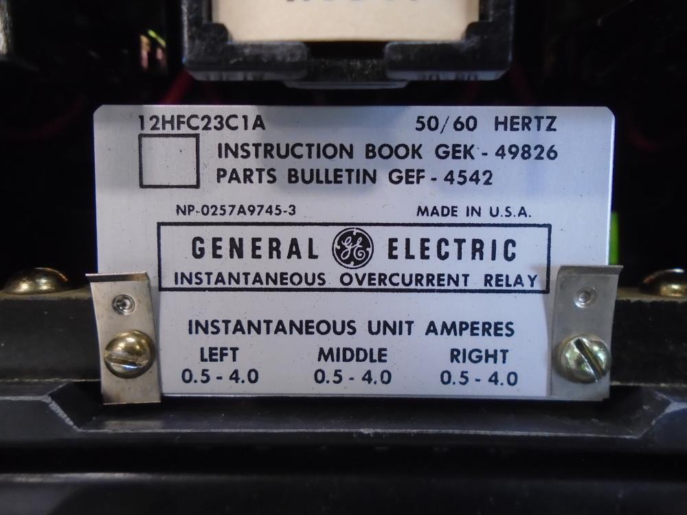 General Electric Instantaneous Overcurrent Relay 12HFC23C1A